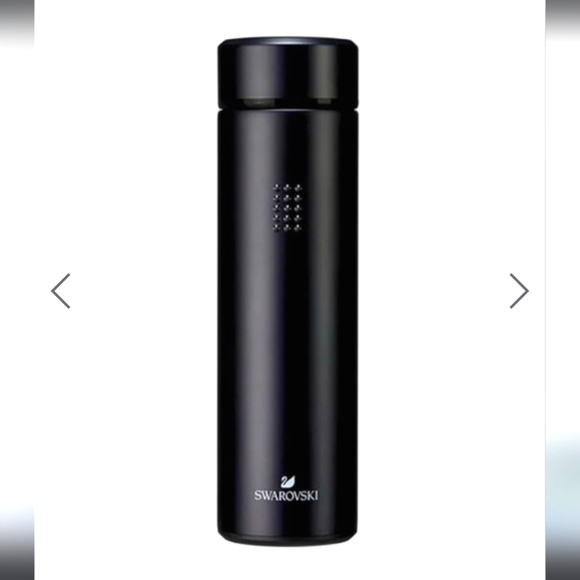 NWT Swarovski Sleek Black Thermos / Vacuum Flask with Interior Strainer Tumbler - Picture 2 of 4